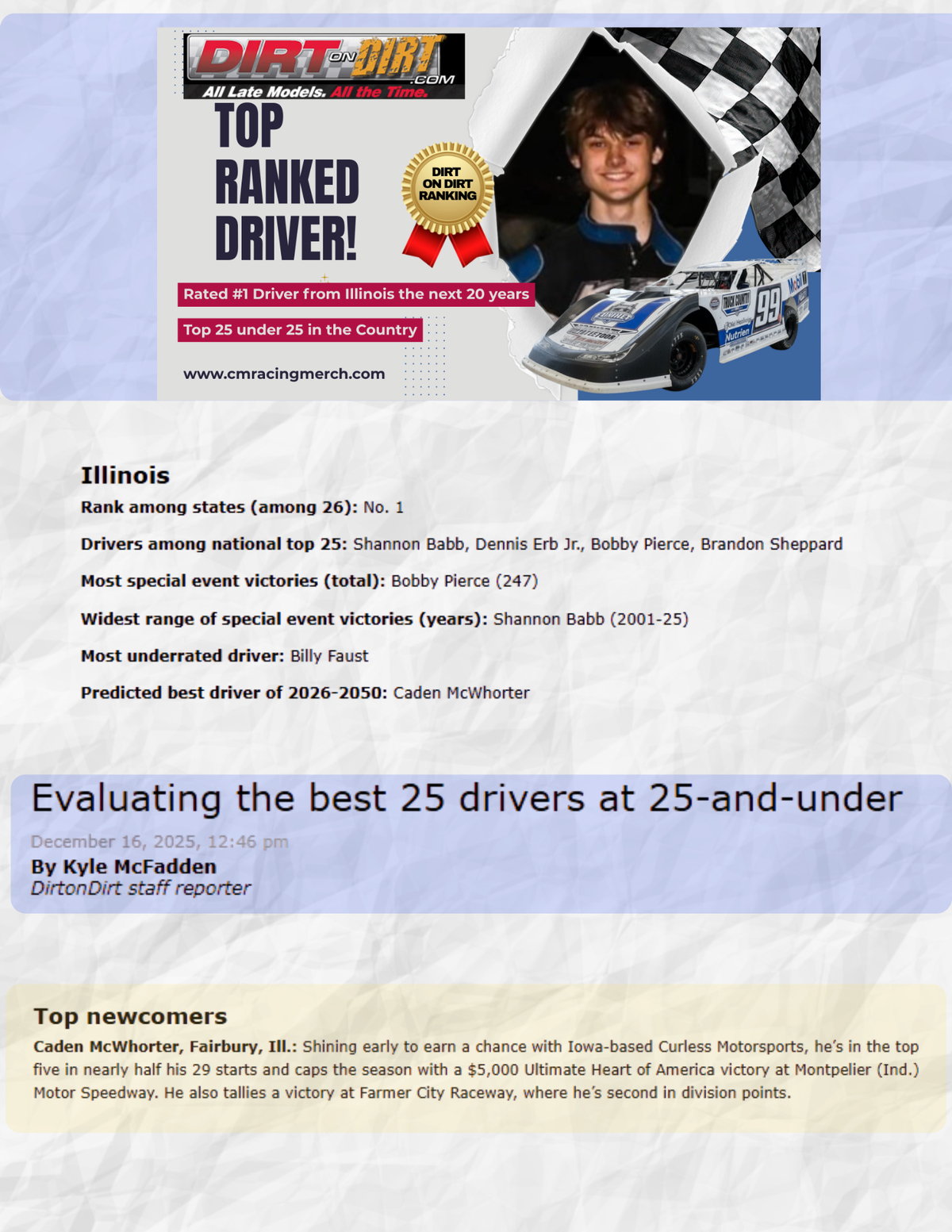 Rated Best Driver and Top 25 under 25